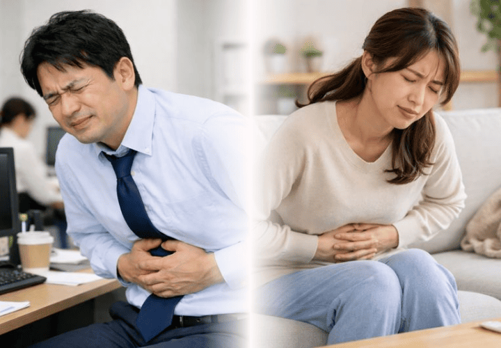 胃腸炎で苦しむ男性と女性