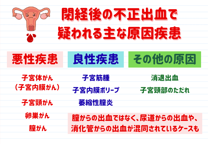 閉経後の不正出血で疑われる主な原因疾患